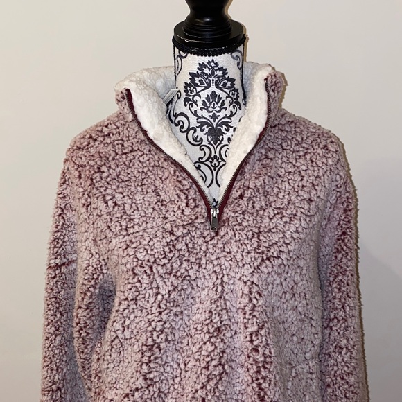 NWT!! Love Tree Sherpa 1/4 Zip Pullover Sweater - Soft Pink Size Large - Picture 5 of 13